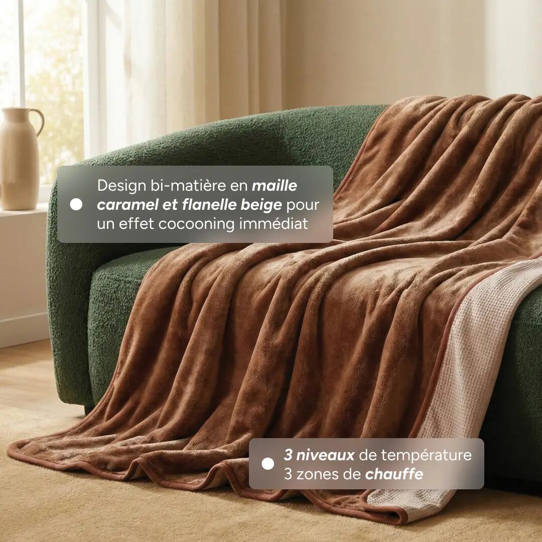 Plaid Poncho chauffant NOOMA - Batterie incluse - 90 x 160 cm - Maille & Polaire 3/6