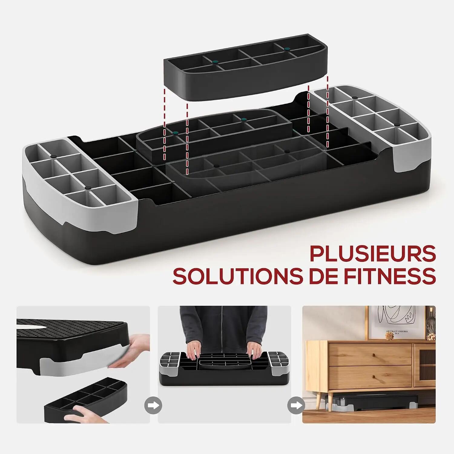 Stepper aérobic fitness Step Reglable 68x29x15cm Noir Gris 4/8