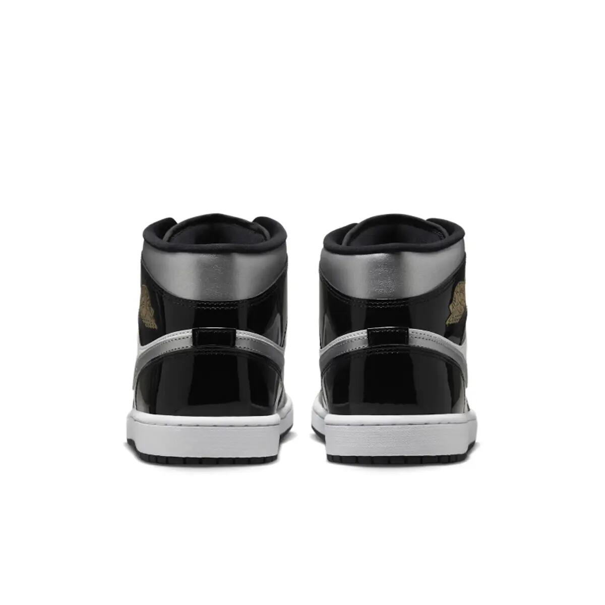 Air Jordan 1 Mid SE Patent Black White Metallic Silver Metallic Gold 6/6