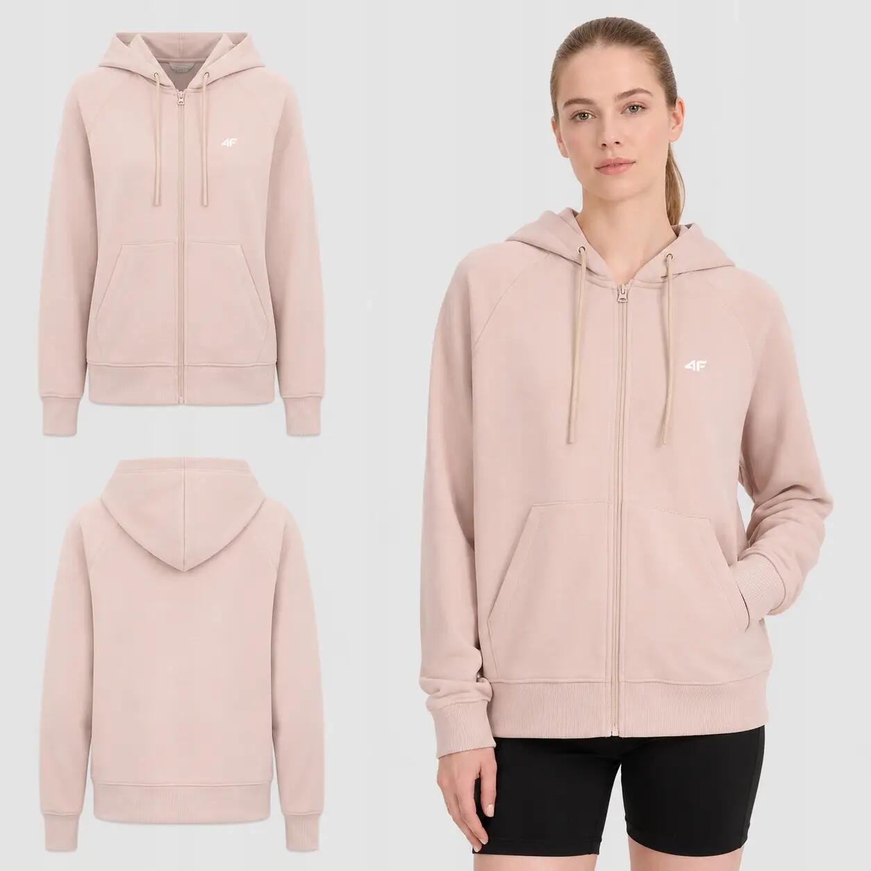BLUZA DAMSKA 4F DRESOWA ROZPINANA Z KAPTUREM BASIC KOLOR BEŻOWY