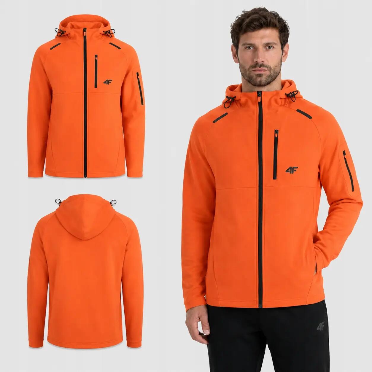 BLUZA MĘSKA ROZPINANA 4F Z KAPTUREM M2239 KOLOR POMARAŃCZOWY