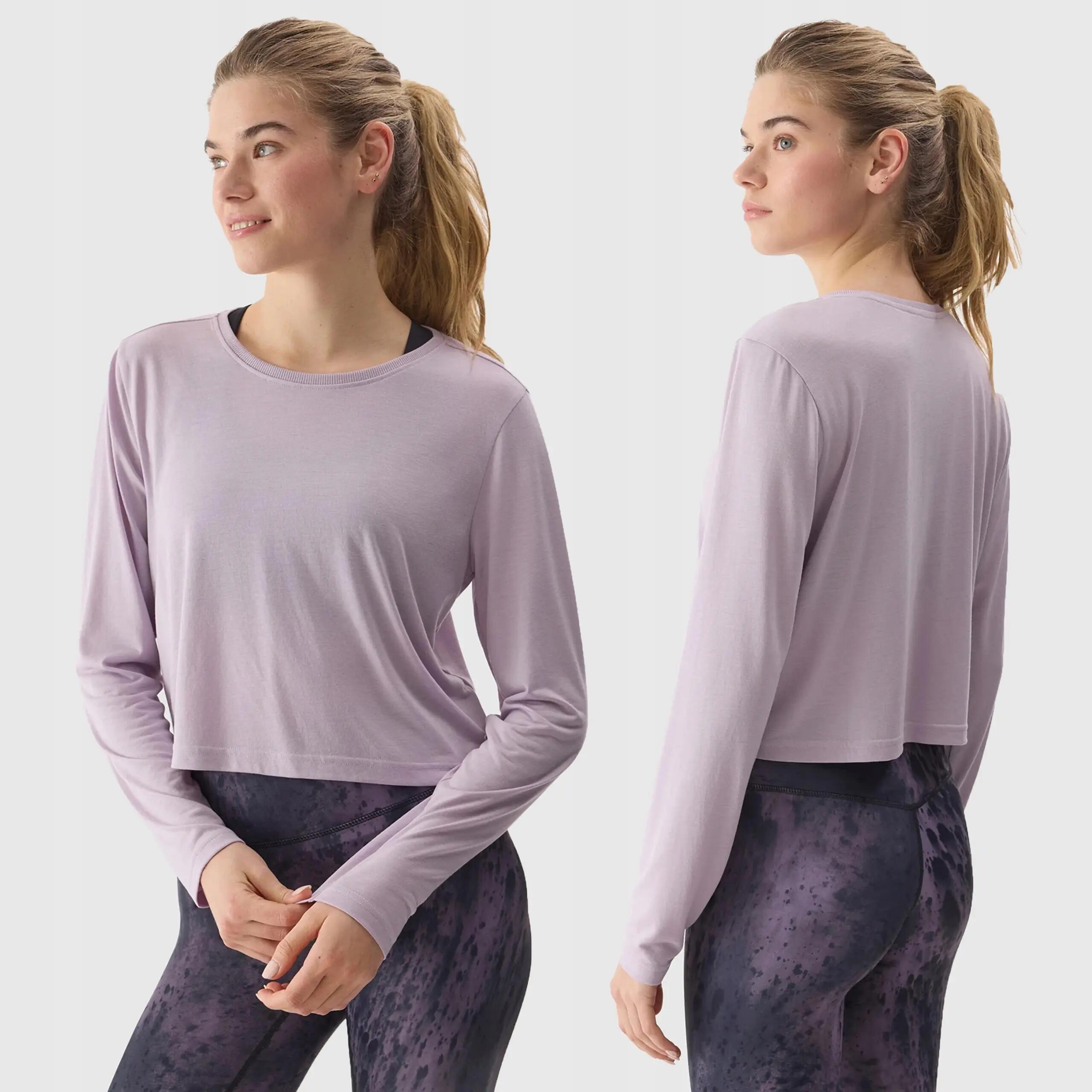 LONGSLEEVE DAMSKI 4F CROP-TOP DO JOG BLUZA Z DODATKIEM MODALU KOLOR FIOLETOWY