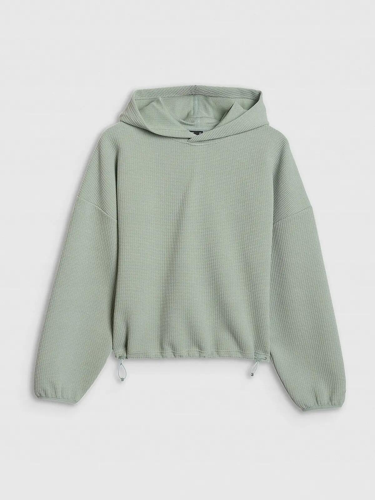 BLUZA DAMSKA DRESOWA 4F Z DZIANINY O SPLOCIE WAFLOWYM TSWSF1847  KOLOR ZIELONY 8/11