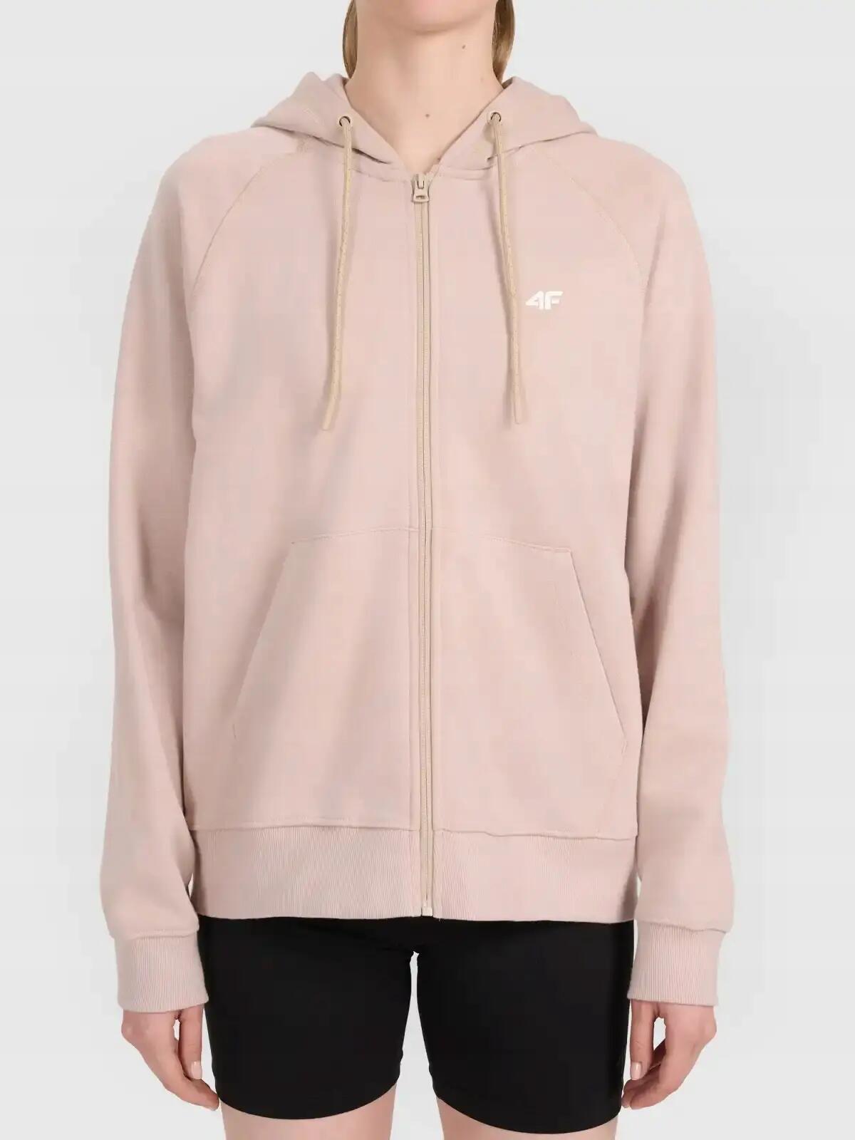 BLUZA DAMSKA 4F DRESOWA ROZPINANA Z KAPTUREM BASIC  KOLOR BEŻOWY 2/4