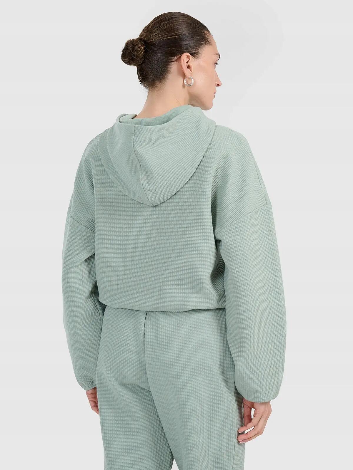 BLUZA DAMSKA DRESOWA 4F Z DZIANINY O SPLOCIE WAFLOWYM TSWSF1847  KOLOR ZIELONY 7/11