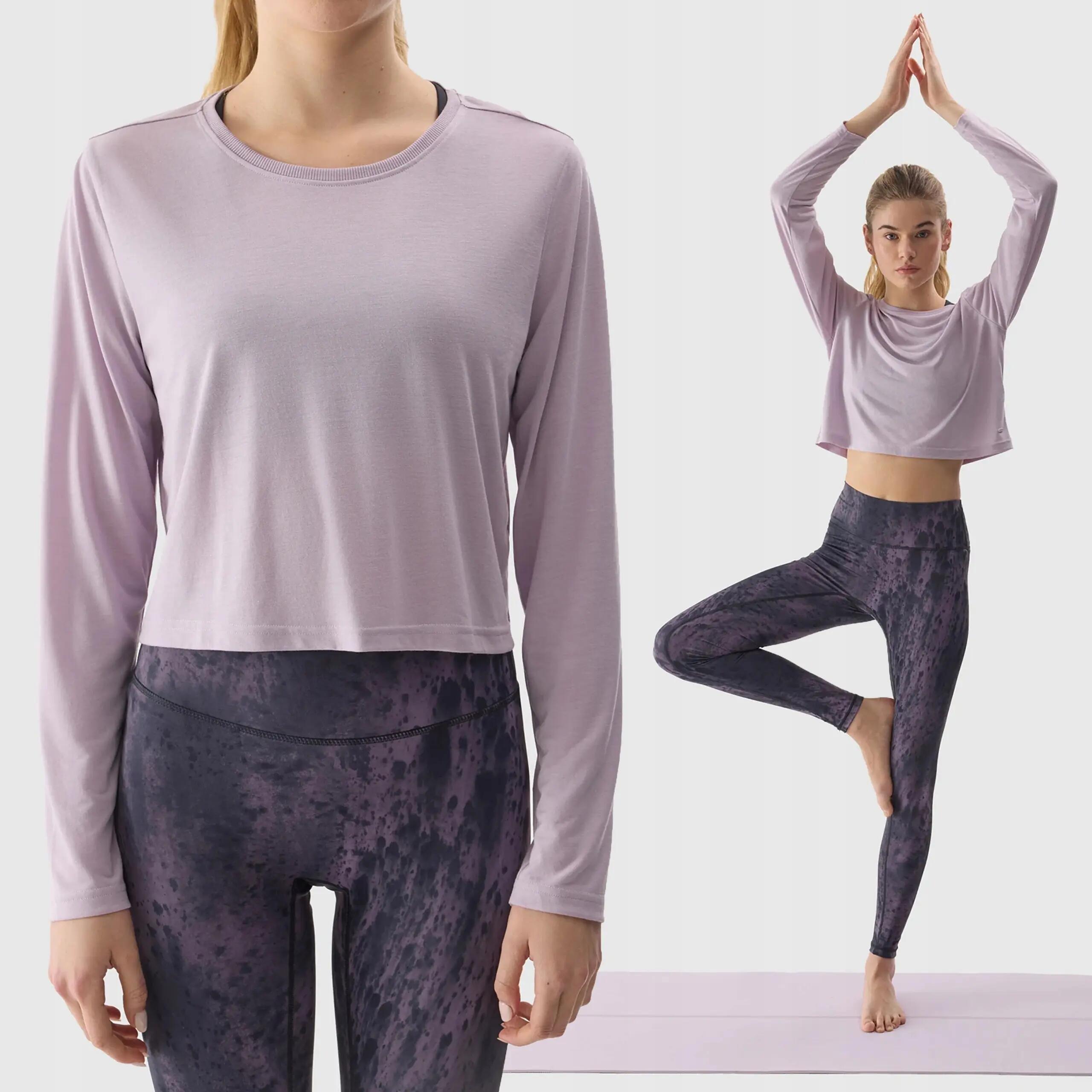 LONGSLEEVE DAMSKI 4F CROP-TOP DO JOG BLUZA Z DODATKIEM MODALU  KOLOR FIOLETOWY 7/8