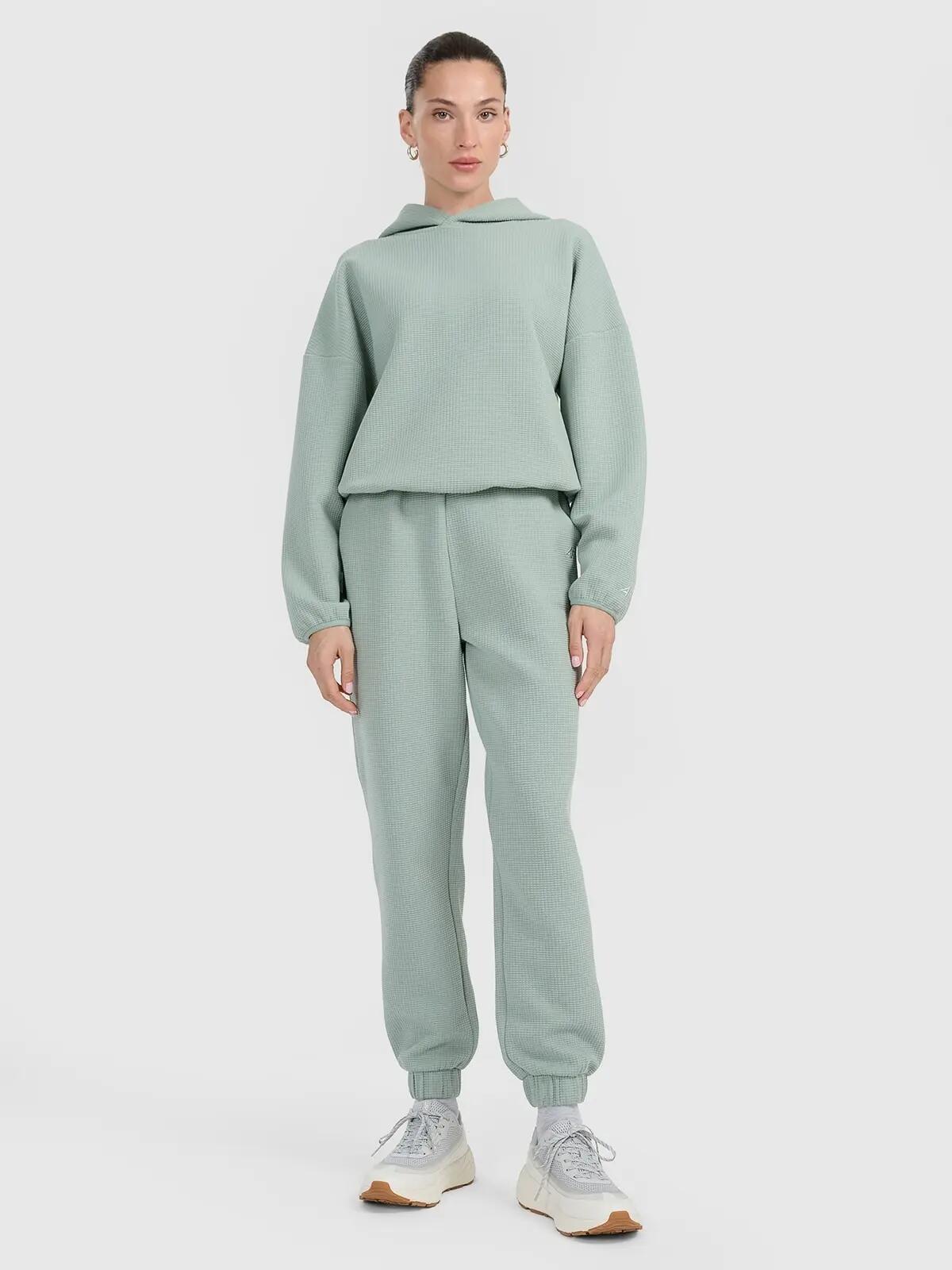 BLUZA DAMSKA DRESOWA 4F Z DZIANINY O SPLOCIE WAFLOWYM TSWSF1847  KOLOR ZIELONY 6/11