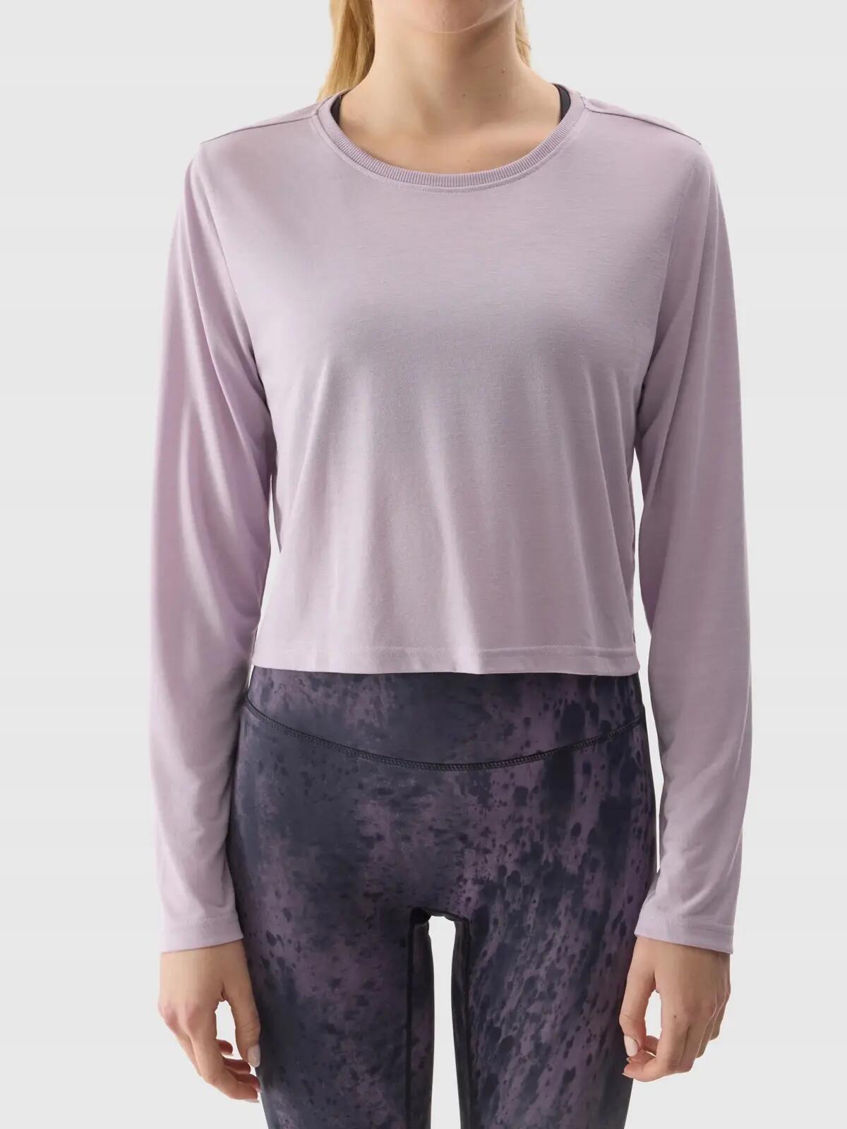 LONGSLEEVE DAMSKI 4F CROP-TOP DO JOG BLUZA Z DODATKIEM MODALU  KOLOR FIOLETOWY 5/8