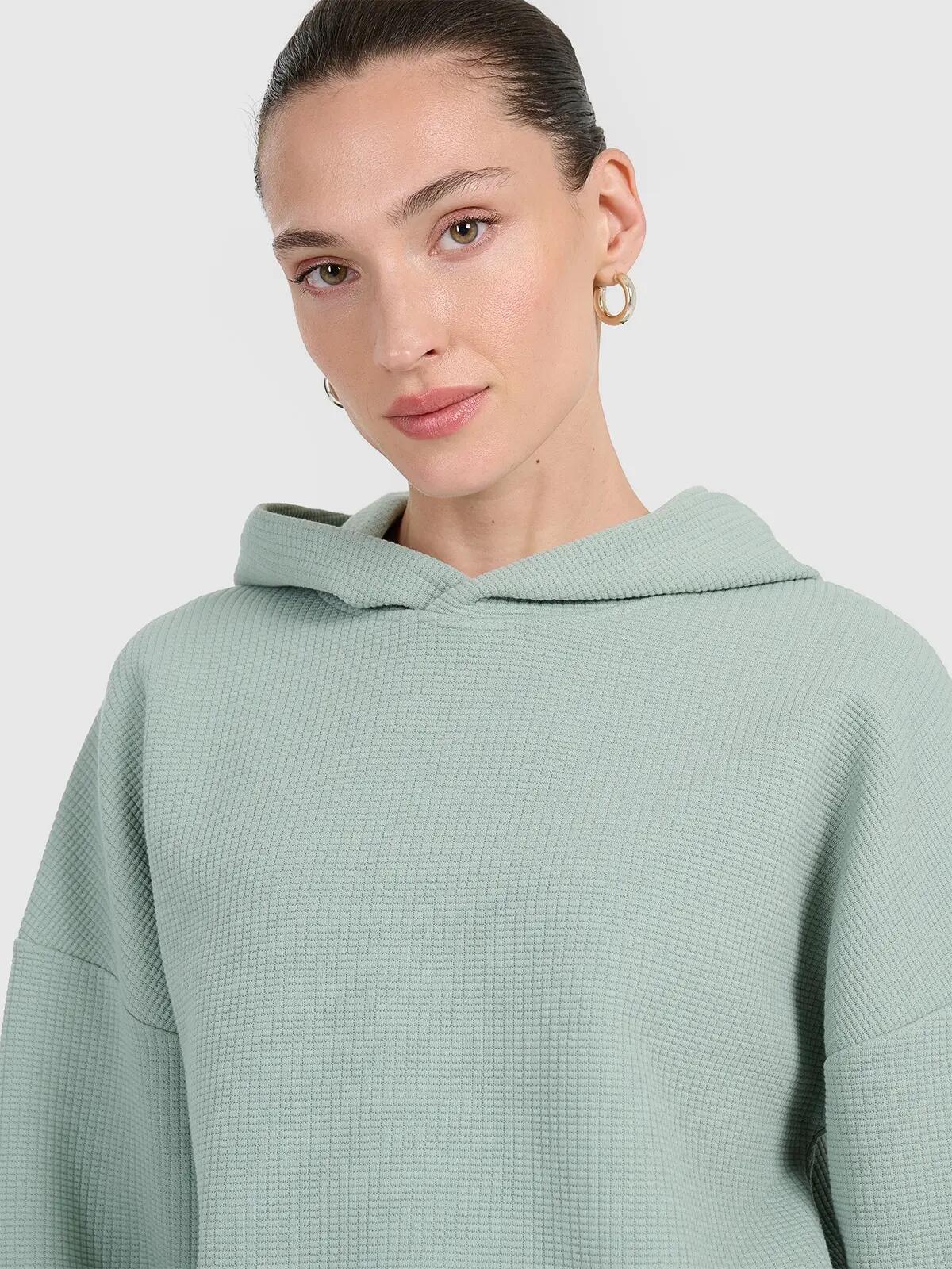 BLUZA DAMSKA DRESOWA 4F Z DZIANINY O SPLOCIE WAFLOWYM TSWSF1847  KOLOR ZIELONY 4/11