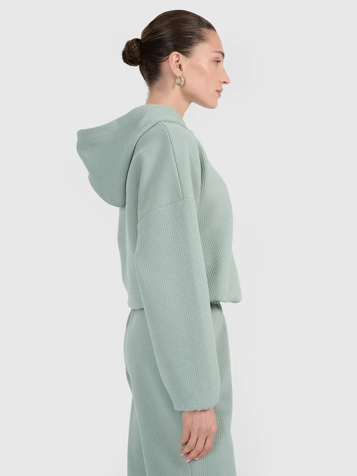 BLUZA DAMSKA DRESOWA 4F Z DZIANINY O SPLOCIE WAFLOWYM TSWSF1847  KOLOR ZIELONY 3/11