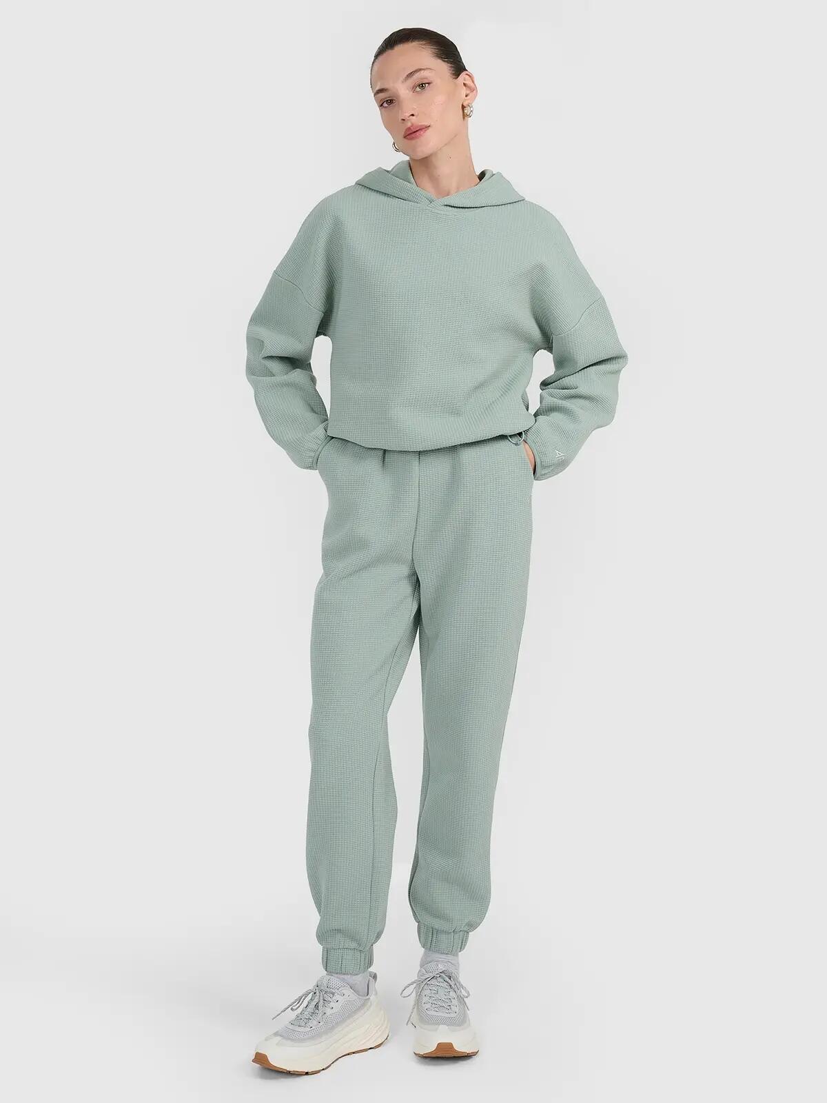 BLUZA DAMSKA DRESOWA 4F Z DZIANINY O SPLOCIE WAFLOWYM TSWSF1847  KOLOR ZIELONY 2/11