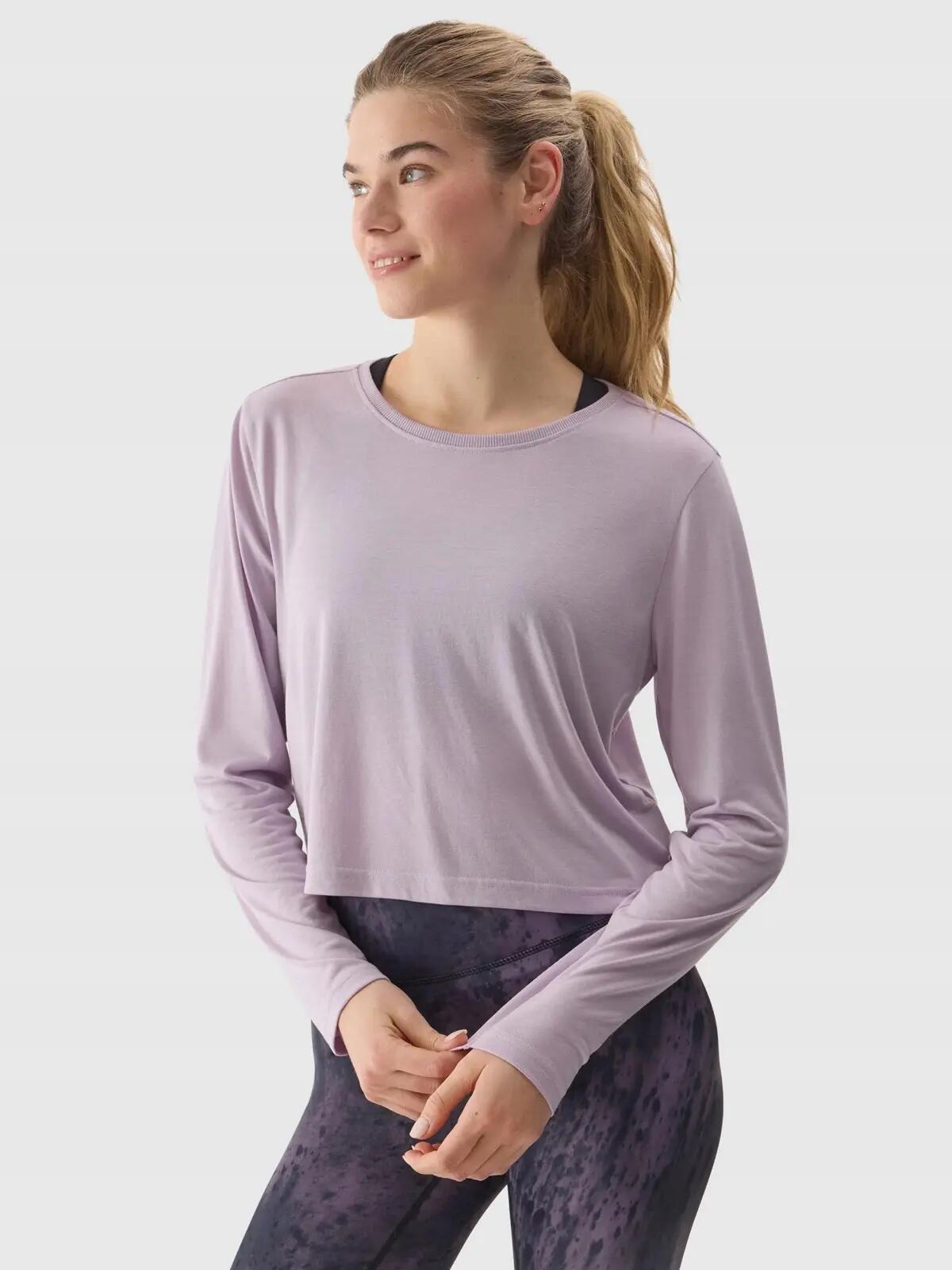 LONGSLEEVE DAMSKI 4F CROP-TOP DO JOG BLUZA Z DODATKIEM MODALU  KOLOR FIOLETOWY 2/8