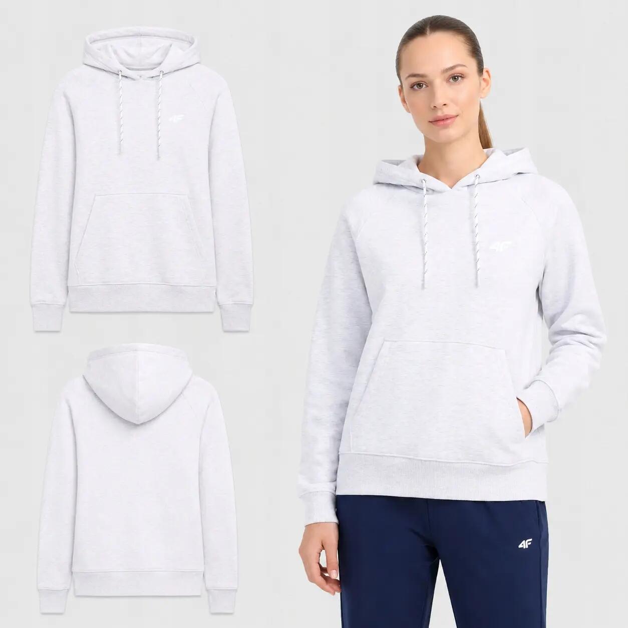 BLUZA DAMSKA 4F SPORTOWA Z KAPTUREM NIEROZPINANA XS SZARA KOLOR SZARY