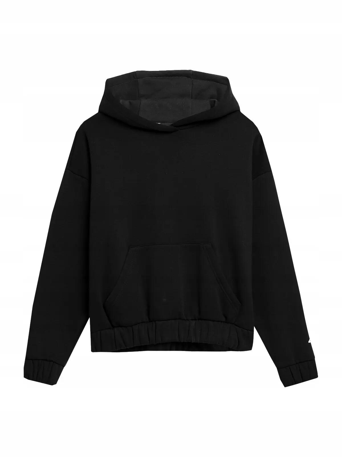 BLUZA DAMSKA 4F DRESOWA Z KAPTUREM NIEROZPINANA TSWSF255  KOLOR CZARNY 3/6