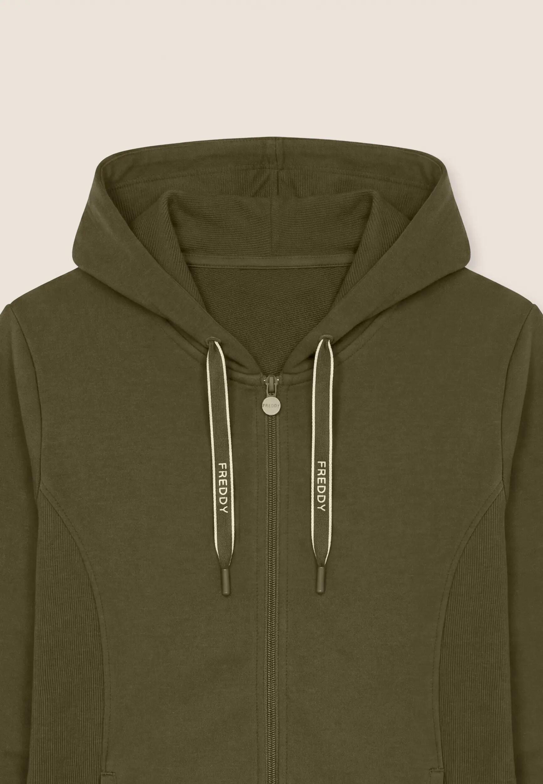 Felpa slim full-zip con inserti e cappuccio in costina 3/3