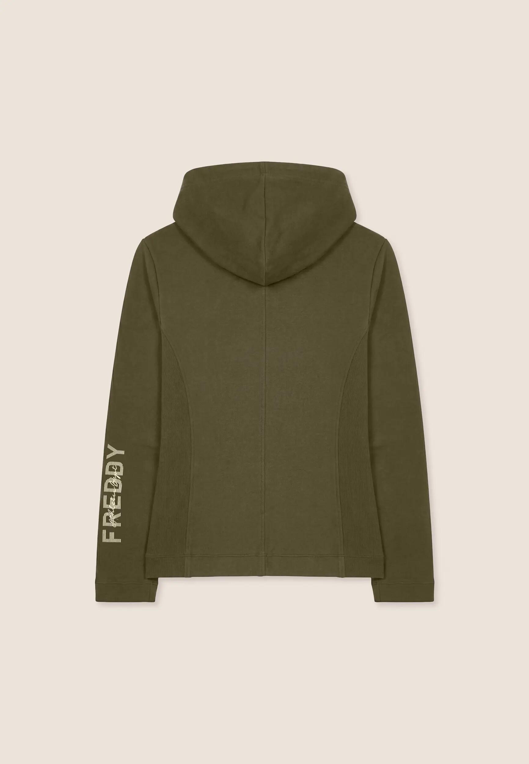 Felpa slim full-zip con inserti e cappuccio in costina 2/3
