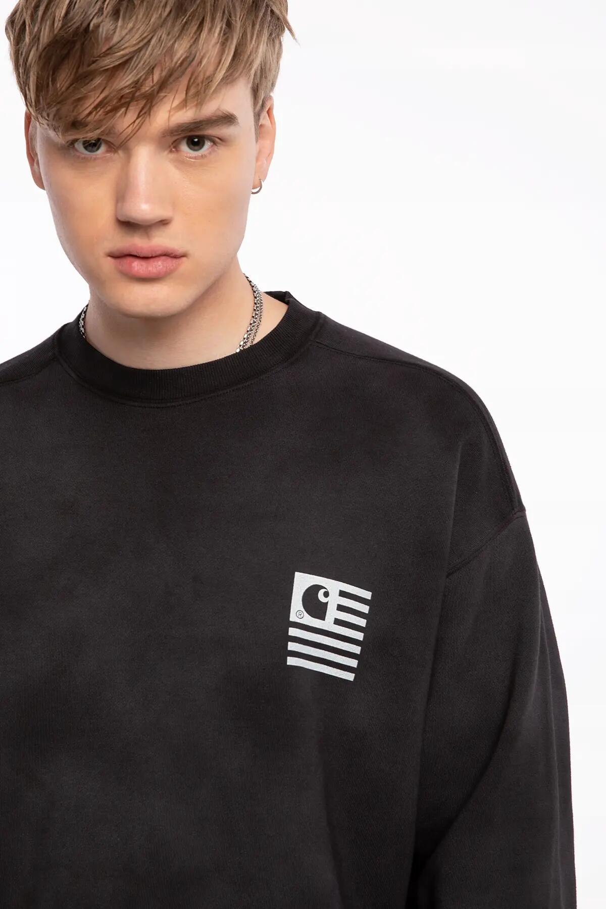 BLUZA MĘSKA CARHARTT WIP CHROMO SWEAT BLACK CHROMO / WHITE I03  KOLOR CZARNY 3/5