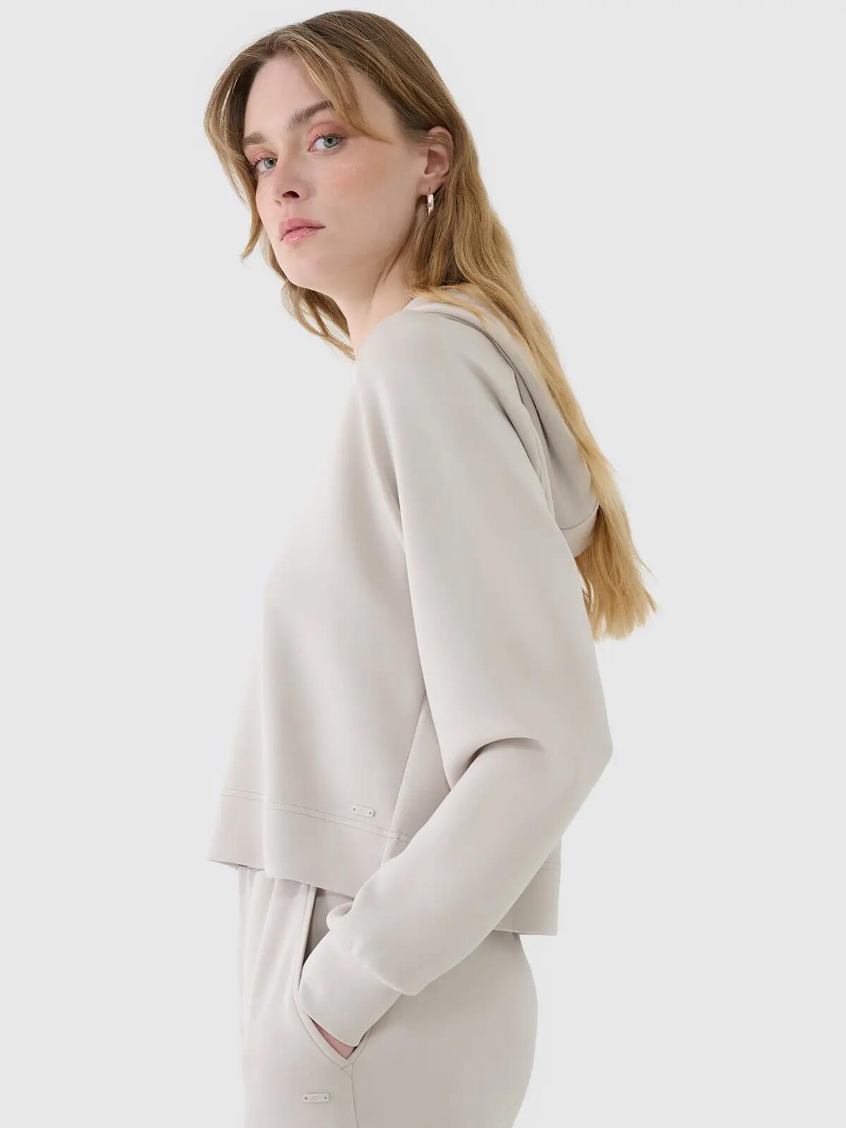 BLUZA DRESOWA DAMSKA 4F NIEROZPINANA Z KAPTUREM XS TSWSF1562 KOLOR BEŻOWY 2/8