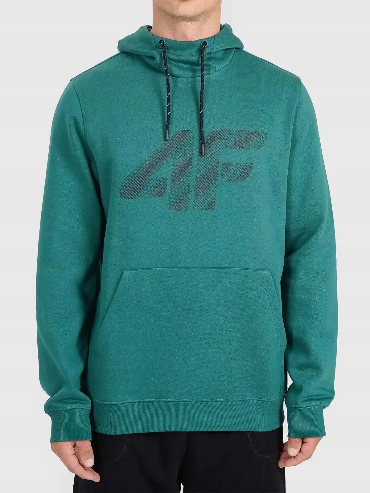 BLUZA MĘSKA DRESOWA 4F Z KAPTUREM Z NADRUKIEM S M2133  KOLOR ZIELONY 2/4
