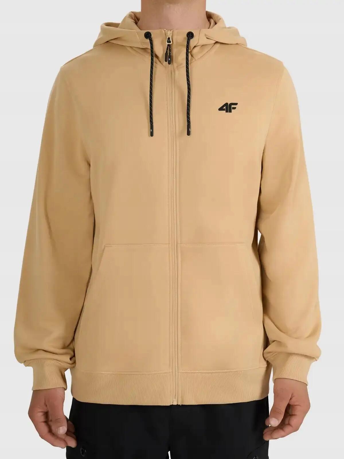 BLUZA MĘSKA DRESOWA 4F Z KAPTUREM ROZPINANA SPORTOWA  KOLOR BEŻOWY 2/4
