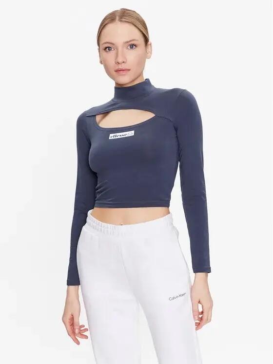 KOSZULKA DAMSKA Z DŁUGIM RĘKAWEM BLUZKA CROP ELLESSE KOLOR CZARNY