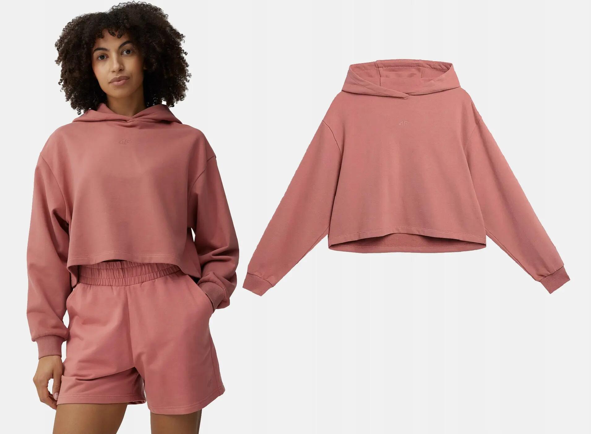 BLUZA DAMSKA 4F DRESOWA Z KAPTUREM CROP-TOP TSWSF244 KOLOR RÓŻOWY