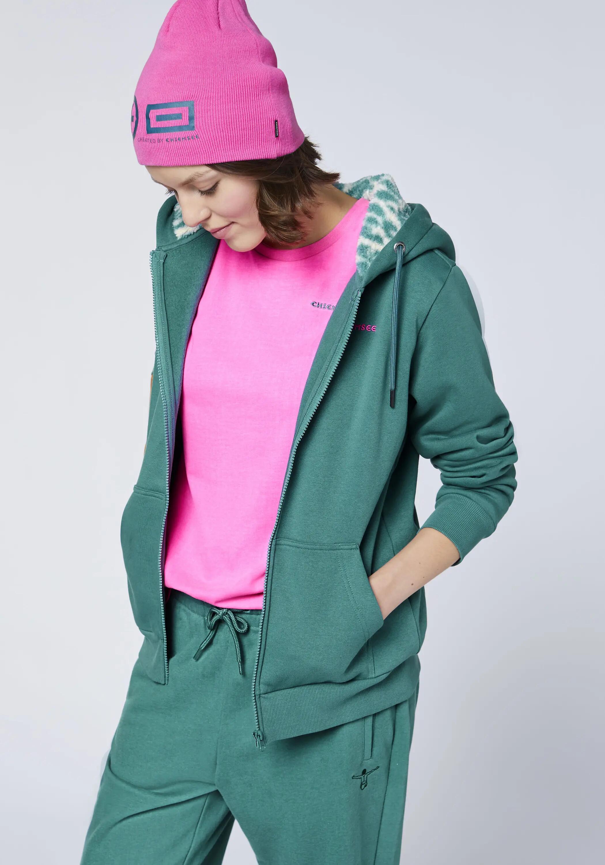 Sweatjacke mit kontrastfarbenem Kapuzen-Innenfutter 6/7
