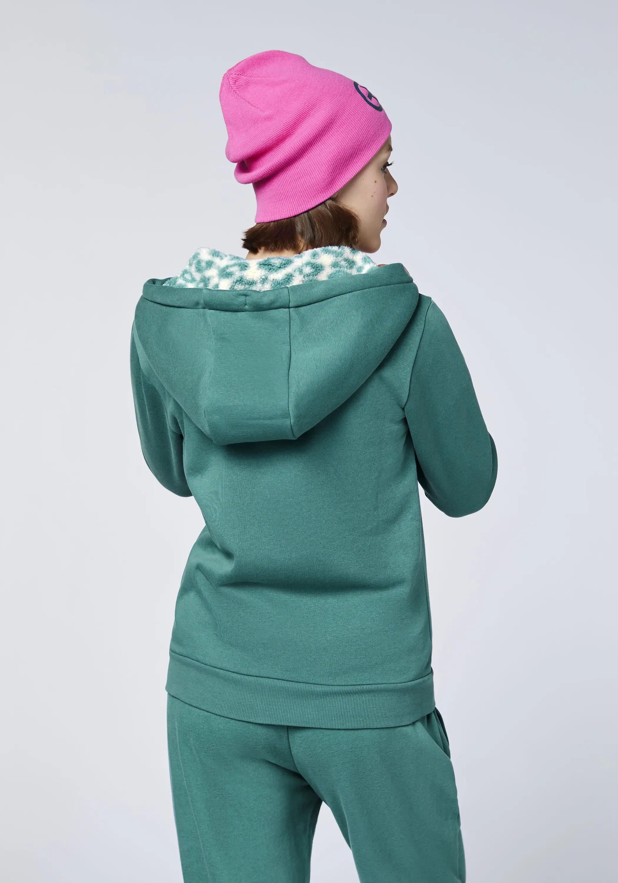 Sweatjacke mit kontrastfarbenem Kapuzen-Innenfutter 4/7