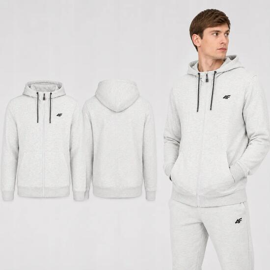 BLUZA MĘSKA DRESOWA 4F Z KAPTUREM ROZPINANA SPORTOWA KOLOR SZARY