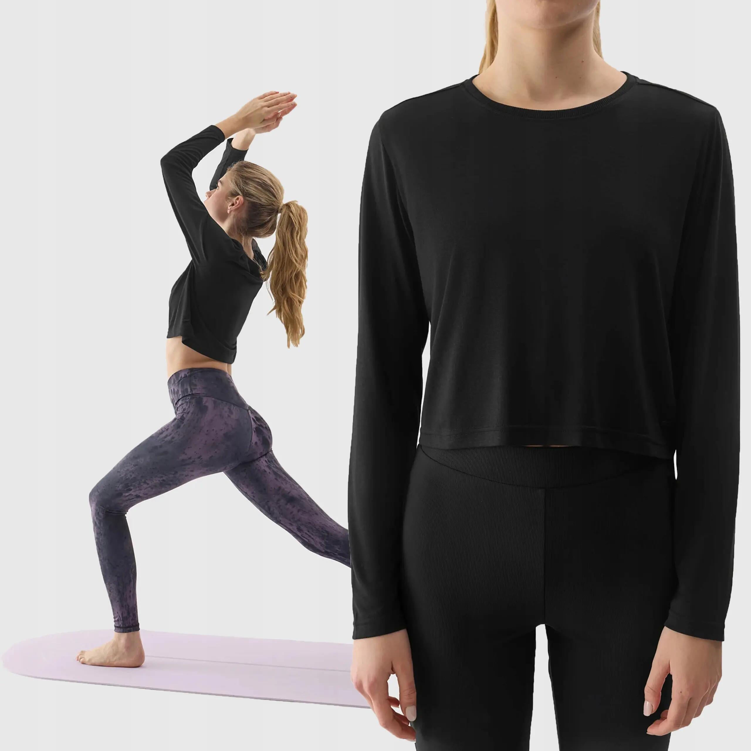 LONGSLEEVE DAMSKI 4F CROP-TOP DO JOG BLUZA Z DODATKIEM MODALU  KOLOR CZARNY 7/8