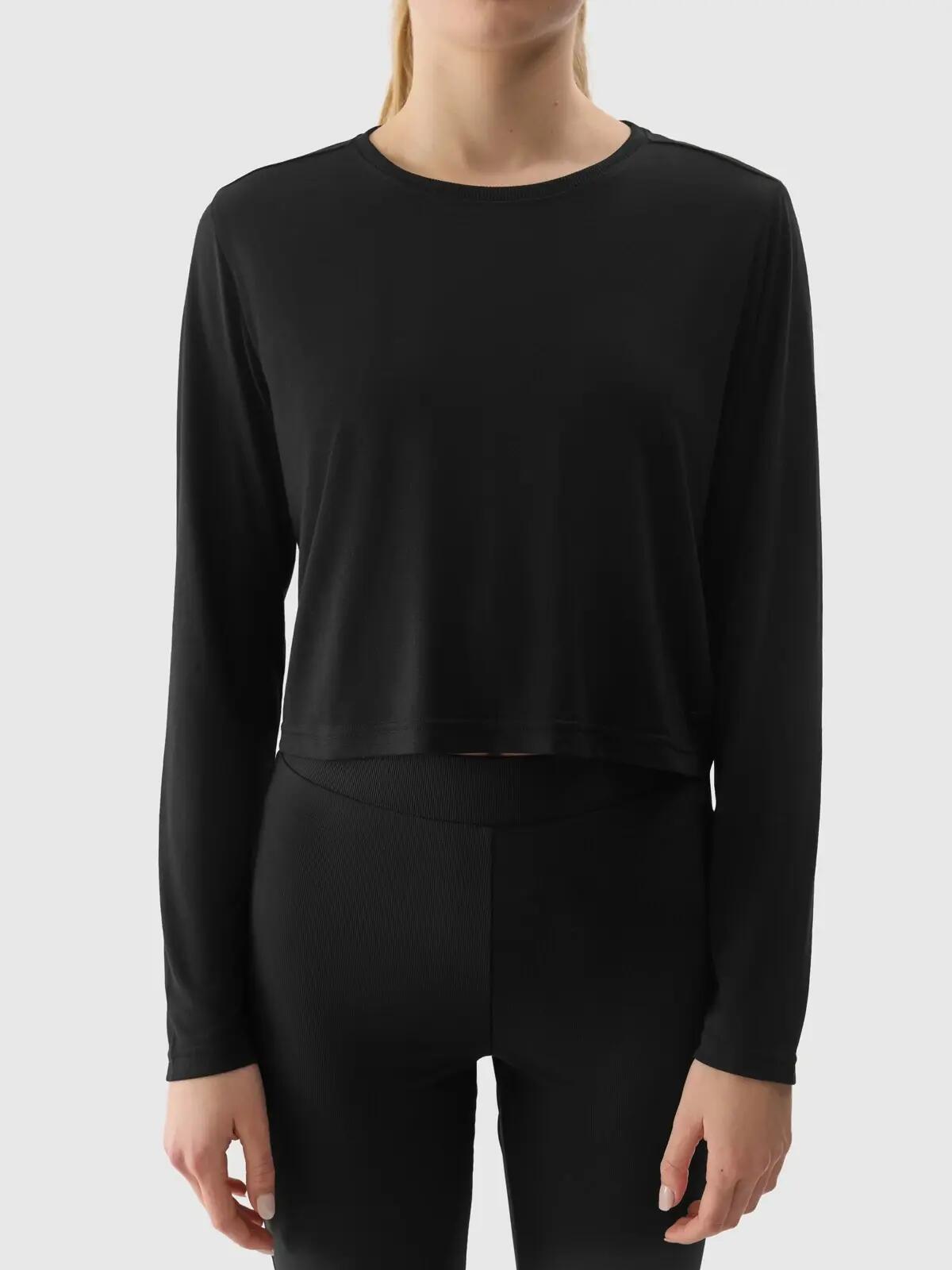 LONGSLEEVE DAMSKI 4F CROP-TOP DO JOG BLUZA Z DODATKIEM MODALU  KOLOR CZARNY 6/8