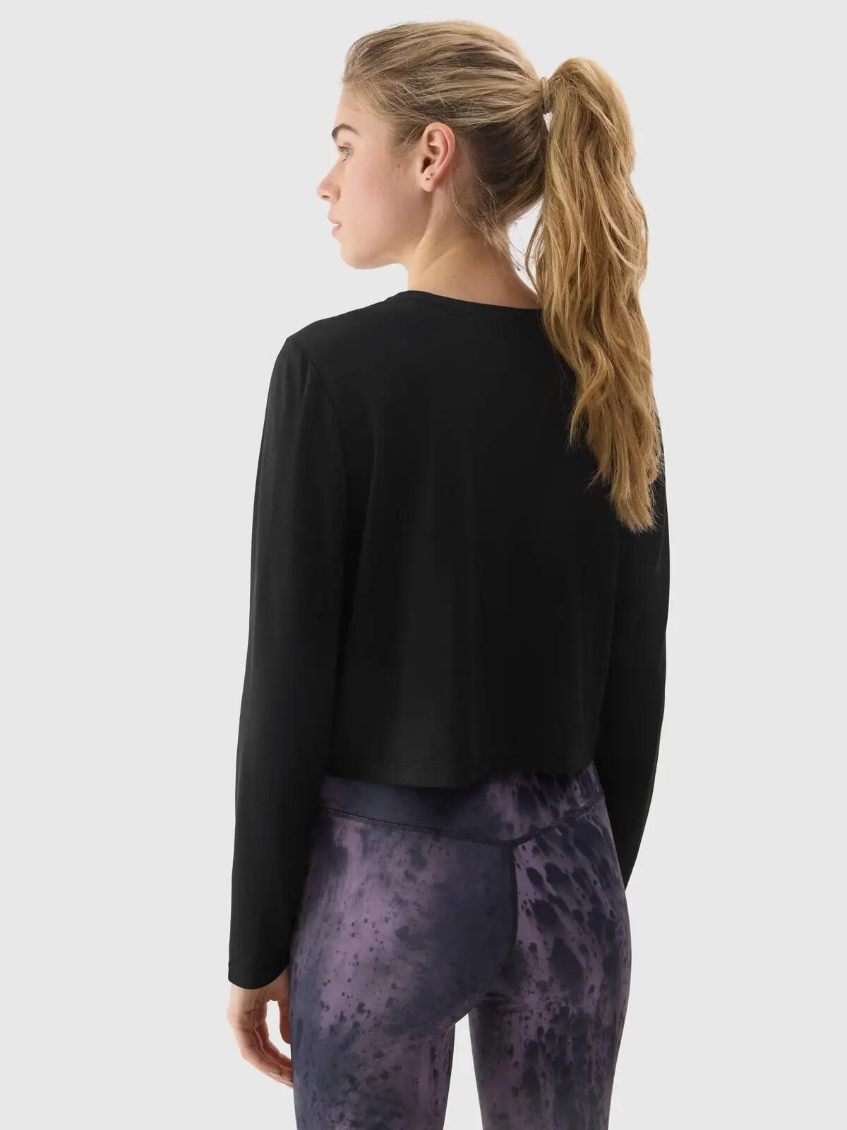 LONGSLEEVE DAMSKI 4F CROP-TOP DO JOG BLUZA Z DODATKIEM MODALU  KOLOR CZARNY 3/8
