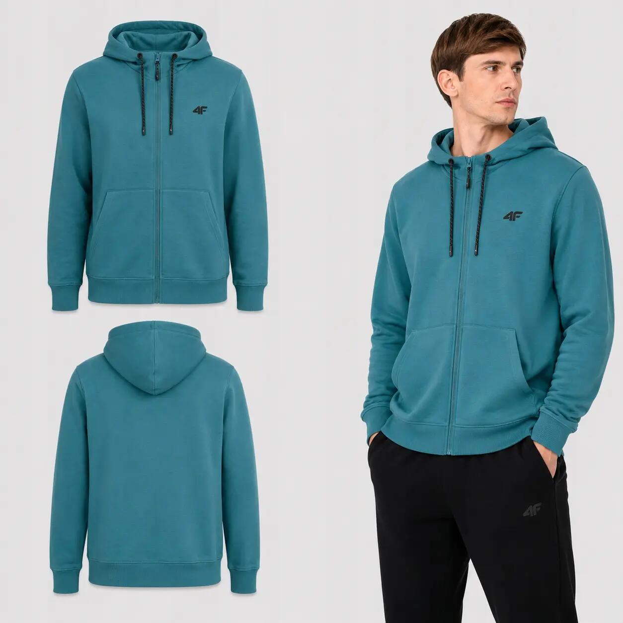 BLUZA MĘSKA DRESOWA 4F Z KAPTUREM ROZPINANA SPORTOWA KOLOR ZIELONY