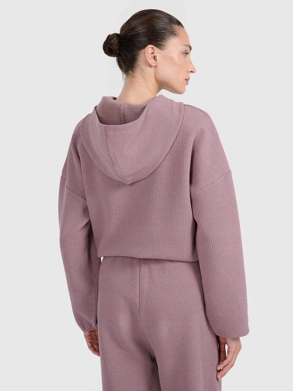 BLUZA DAMSKA DRESOWA 4F Z DZIANINY O SPLOCIE WAFLOWYM TSWSF1847  KOLOR BRĄZOWY 8/12