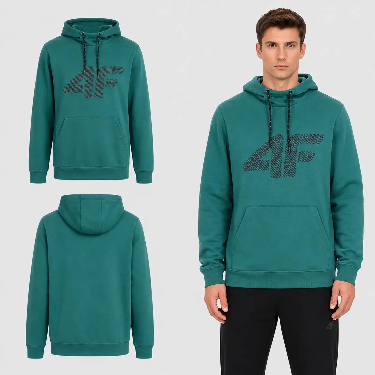 BLUZA MĘSKA DRESOWA 4F Z KAPTUREM Z NADRUKIEM M2133 KOLOR ZIELONY