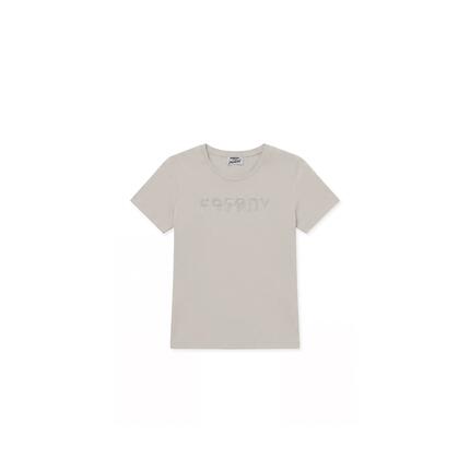 T-shirt femmes en coton à col rond avec graphisme à micro-rayures