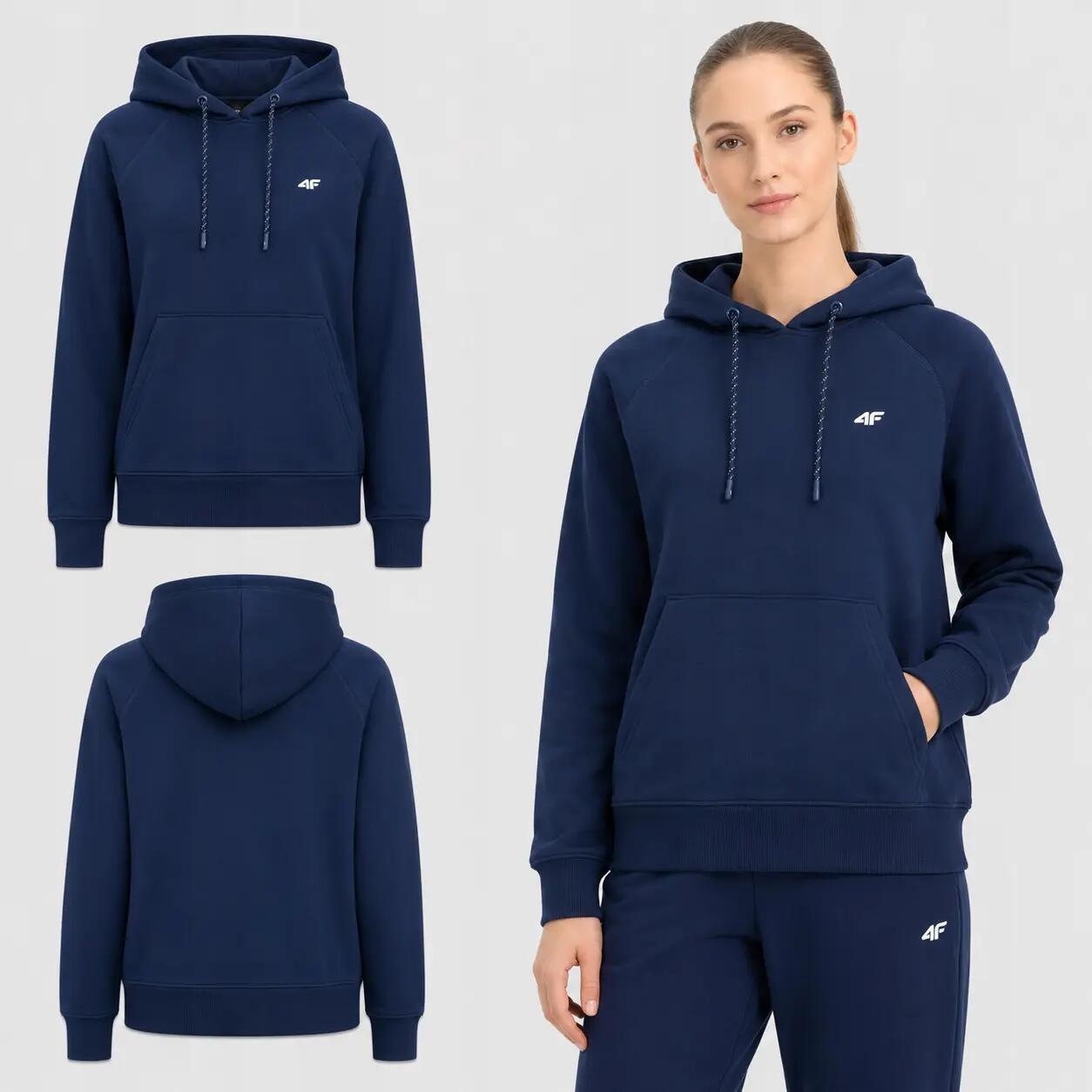 BLUZA DAMSKA 4F SPORTOWA Z KAPTUREM NIEROZPINANA XS GRANATOWA KOLOR NIEBIESKI
