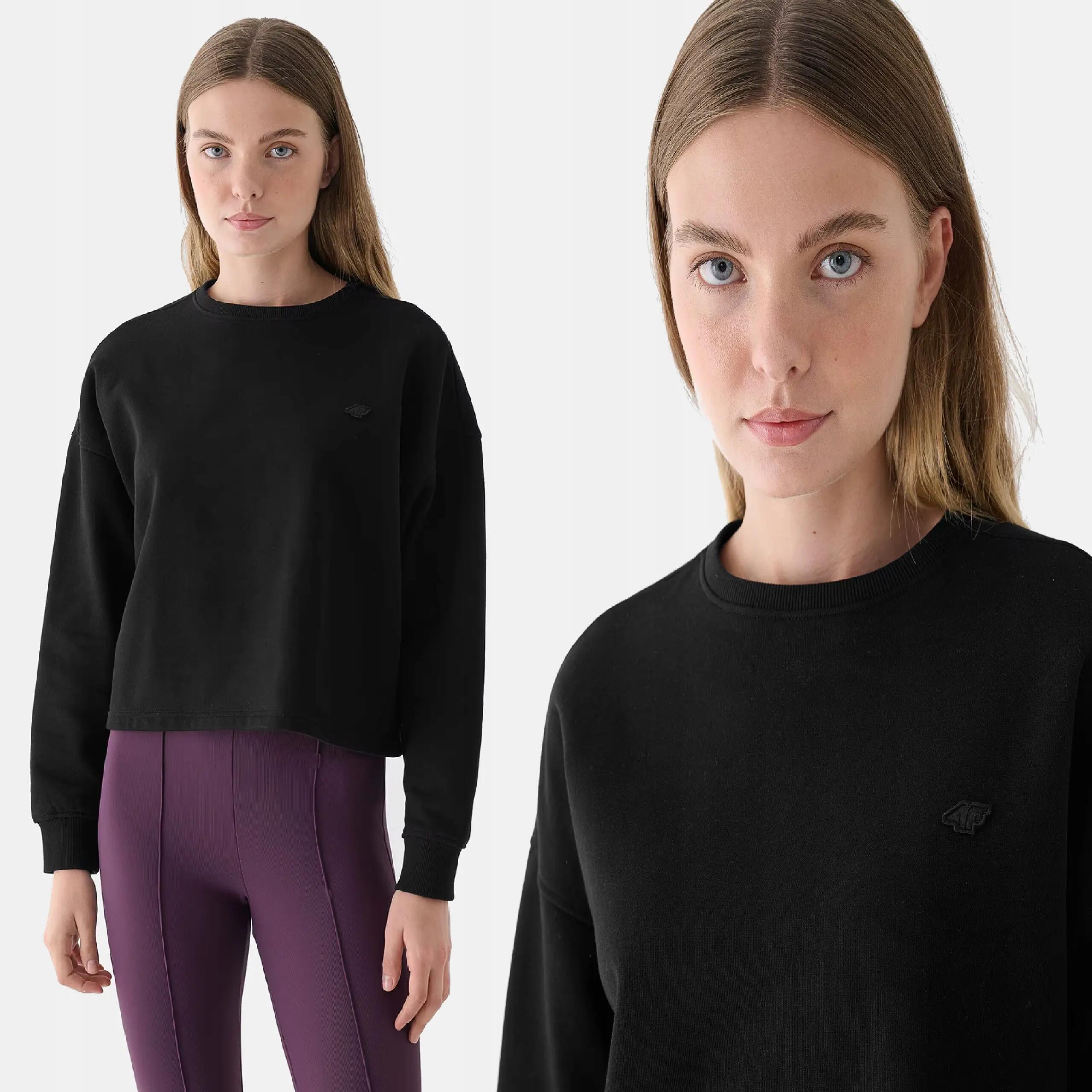 BLUZA DAMSKA 4F BAWEŁNIANA NIEROZPINANA BEZ KAPTURA TSWSF1305  KOLOR CZARNY 7/8