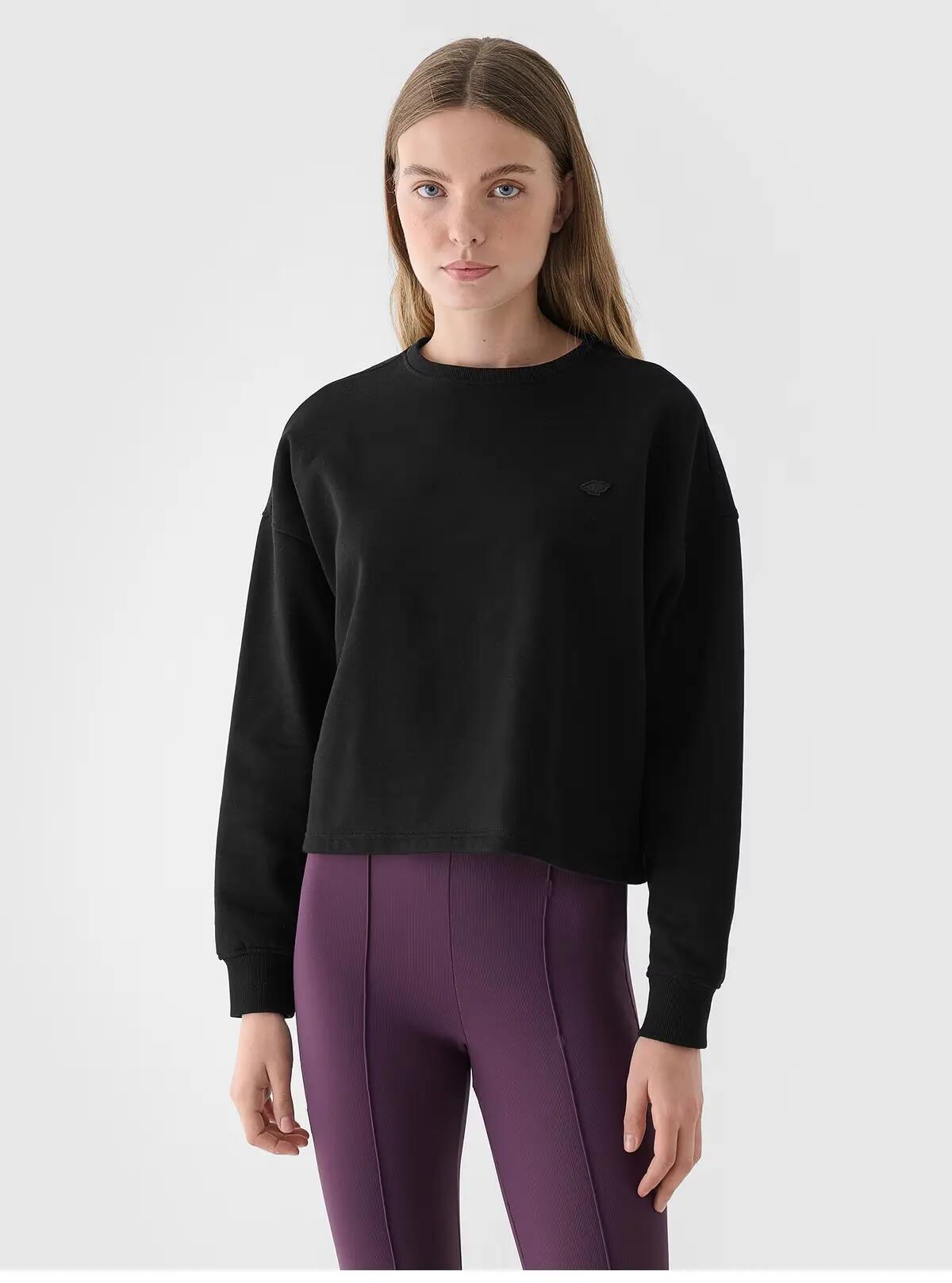 BLUZA DAMSKA 4F BAWEŁNIANA NIEROZPINANA BEZ KAPTURA TSWSF1305  KOLOR CZARNY 2/8