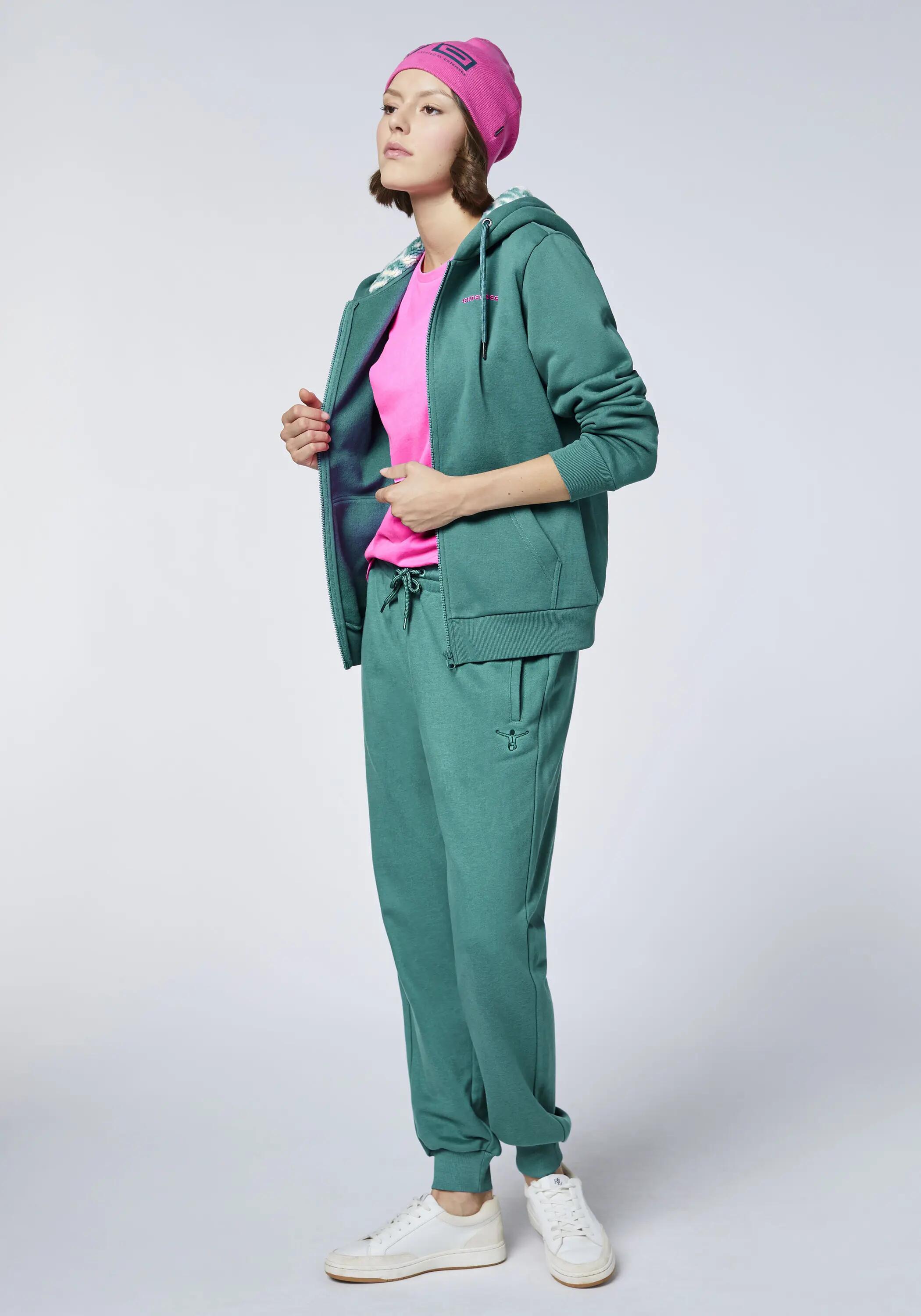 Sweatjacke mit kontrastfarbenem Kapuzen-Innenfutter 5/7