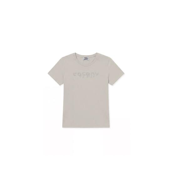 T-shirt femmes en coton à col rond avec graphisme à micro-rayures