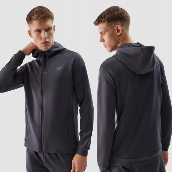 BLUZA MĘSKA 4F BLUZA TRENINGOWA ROZPINANA Z KAPTUREM TFSWM393 KOLOR SZARY