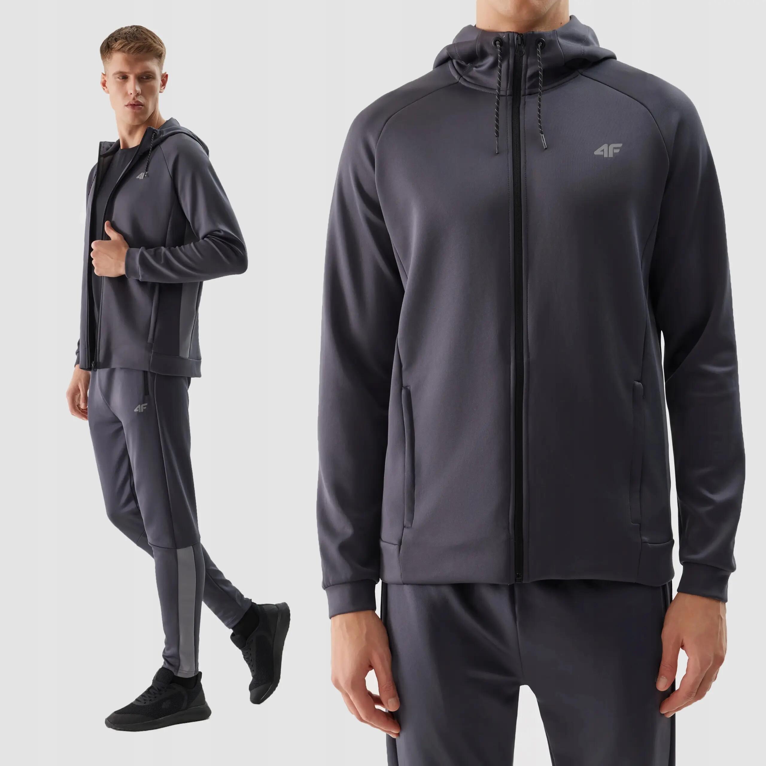 BLUZA MĘSKA 4F BLUZA TRENINGOWA ROZPINANA Z KAPTUREM TFSWM393 KOLOR SZARY 6/7