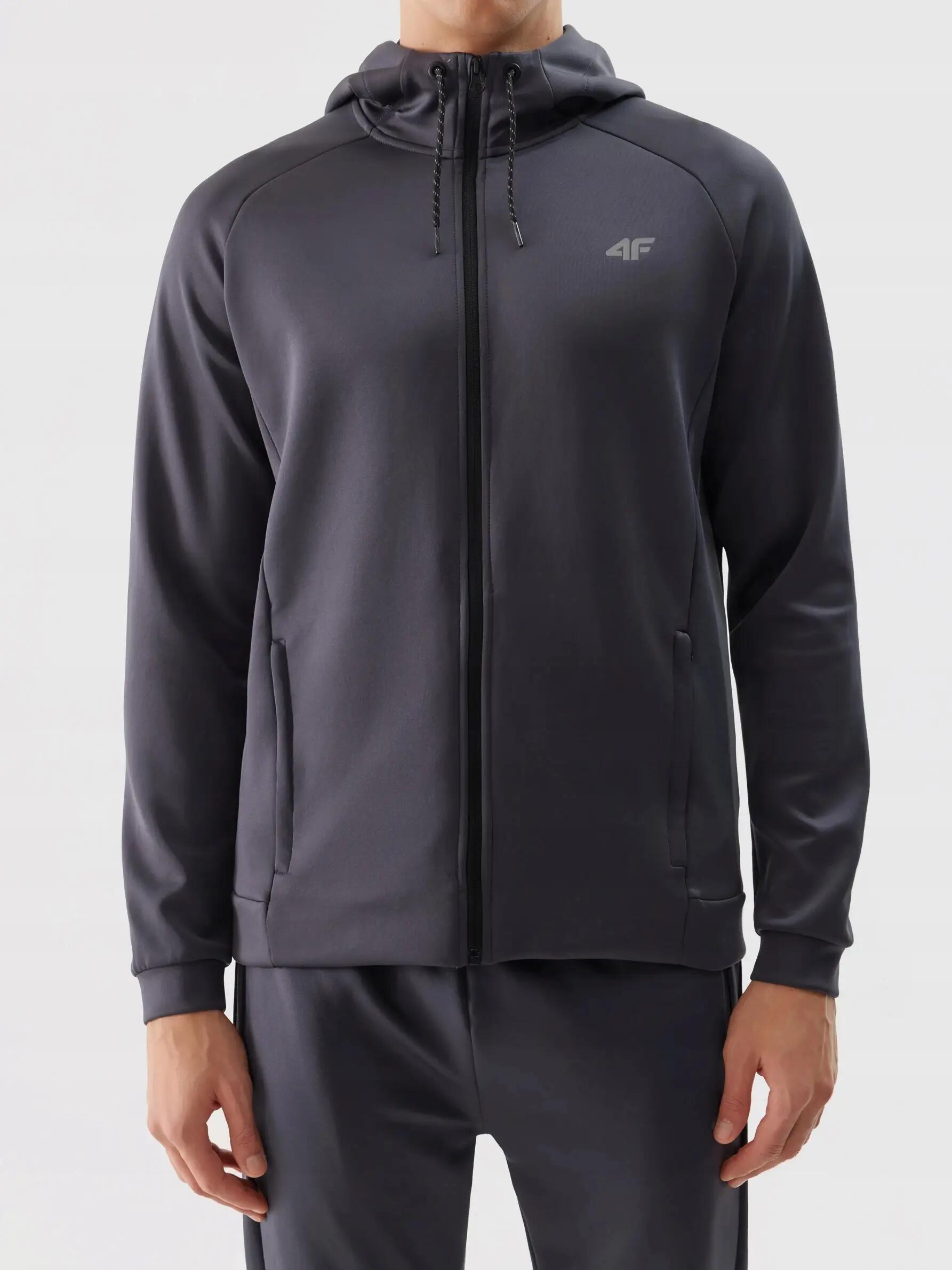 BLUZA MĘSKA 4F BLUZA TRENINGOWA ROZPINANA Z KAPTUREM TFSWM393 KOLOR SZARY 4/7
