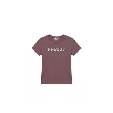T-shirt femmes en coton à col rond avec graphisme à micro-rayures