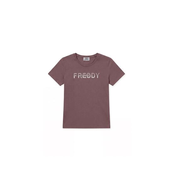 T-shirt femmes en coton à col rond avec graphisme à micro-rayures