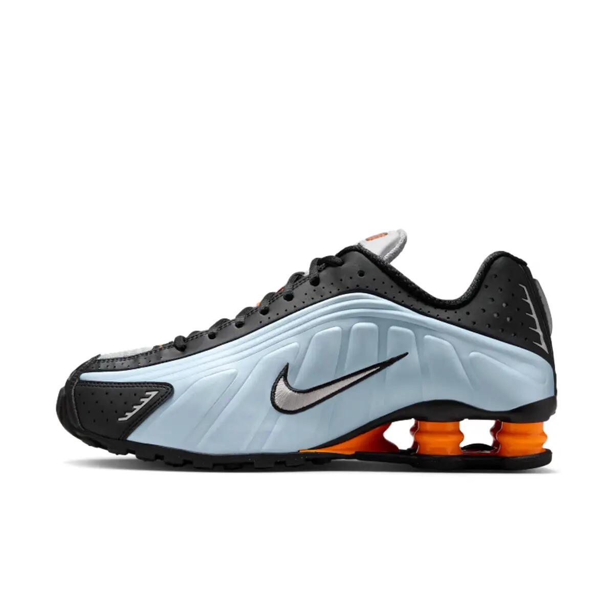 Nike Shox R4 Blue Tint Total Orange Black Metallic Silver (Women's) 3/6