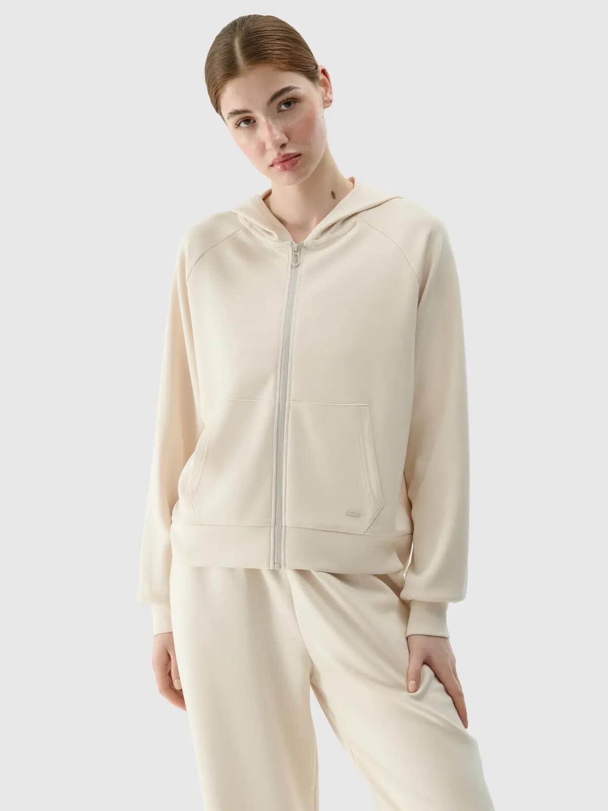 BLUZA DRESOWA DAMSKA 4F NIEROZPINANA Z KAPTUREM S TSWSF1562 KOLOR BEŻOWY