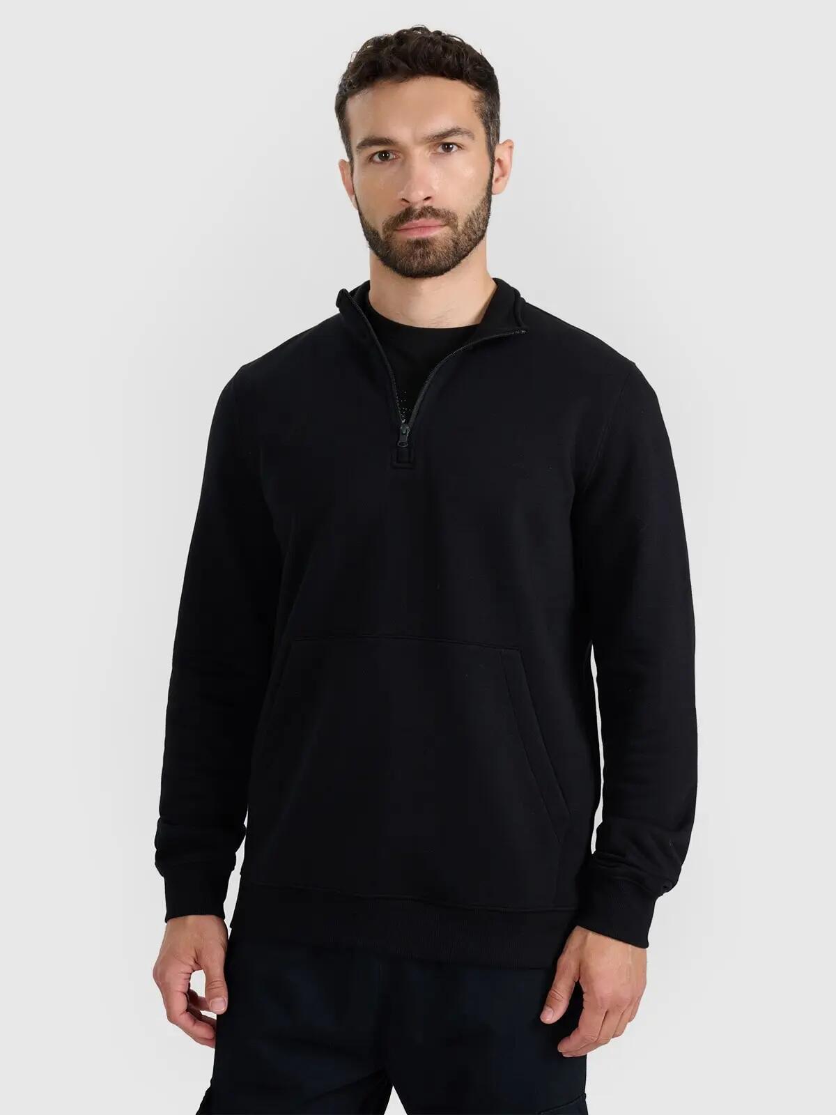 BLUZA MĘSKA 4F Z ZAMKIEM O DŁUGOŚCI 46054 BAWEŁNIANA TSWSM1902 KOLOR CZARNY