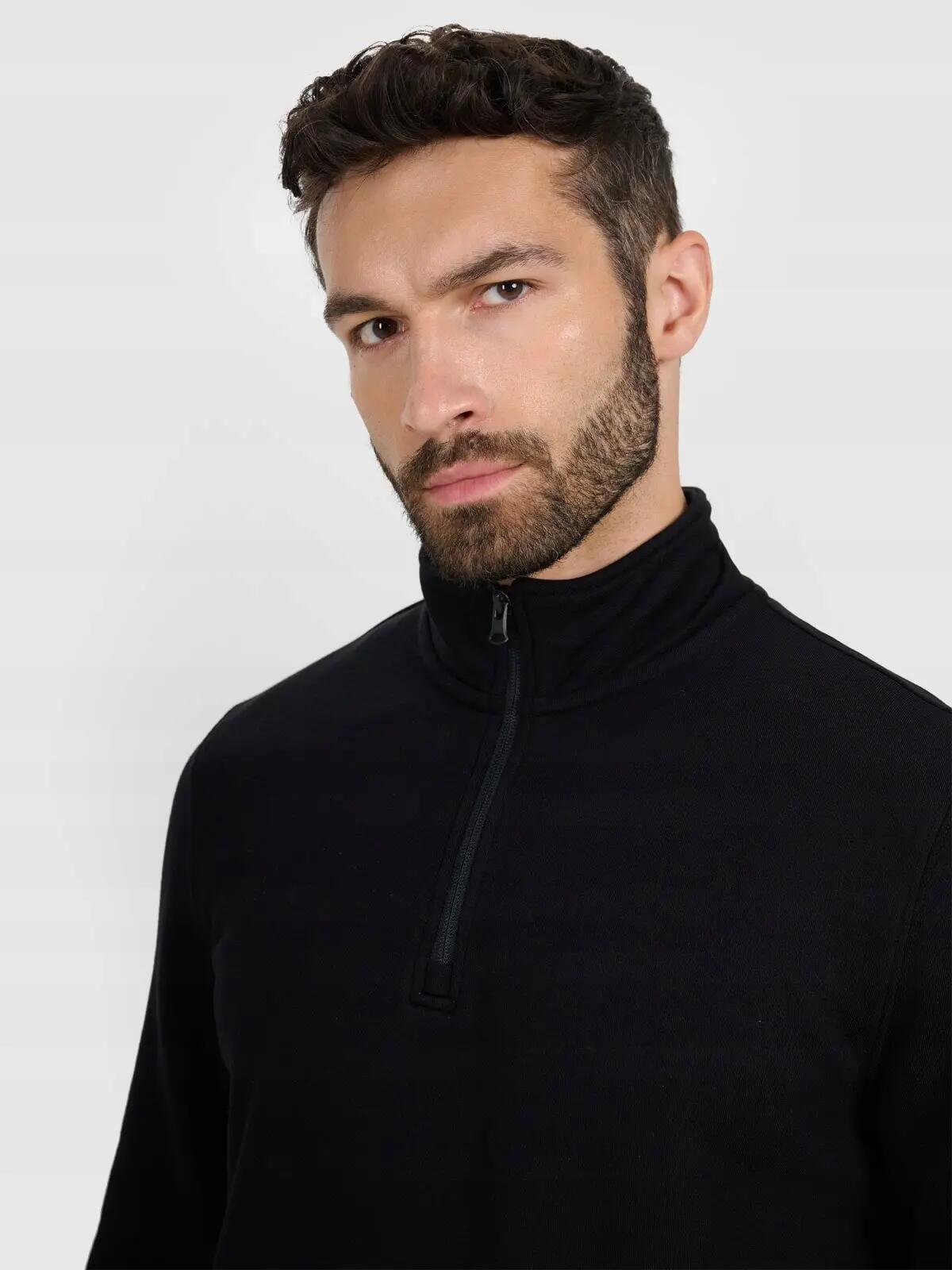 BLUZA MĘSKA 4F Z ZAMKIEM O DŁUGOŚCI 46054 BAWEŁNIANA TSWSM1902  KOLOR CZARNY 4/10